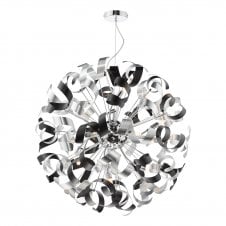 12 light polished chrome pendant with black and aluminium ribbons