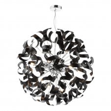 12 light Polished Chrome pendant With Black Ribbons
