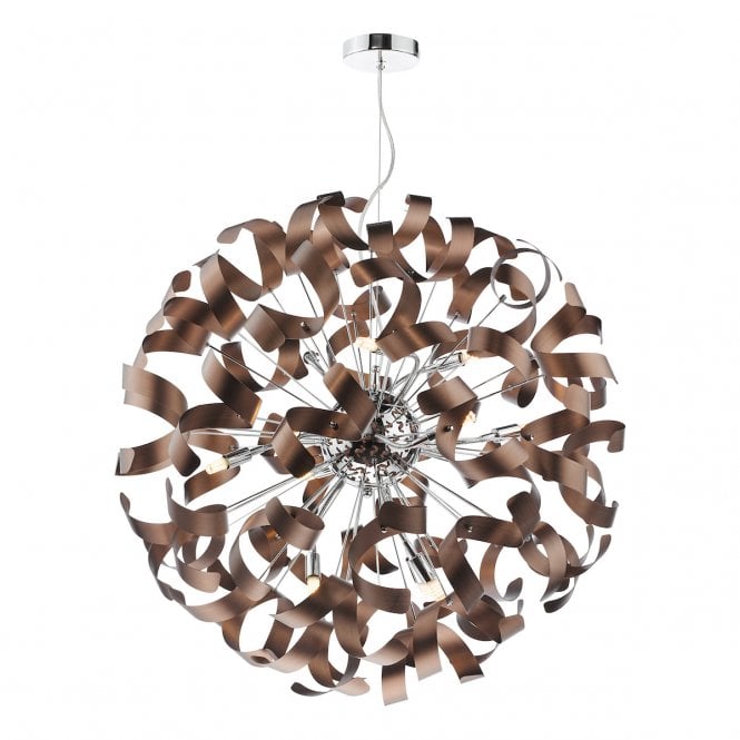 Swash 12 Light Pendant in Polished Chrome with Copper Ribbons
