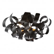 matte black flush ceiling light with satin black ribbons