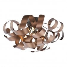 matte black flush ceiling light with copper ribbons