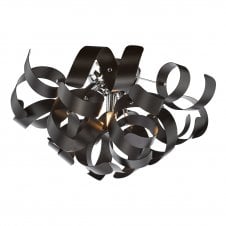 polished chrome flush ceiling light with black ribbons