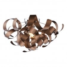 polished chrome flush ceiling light with brushed copper ribbons