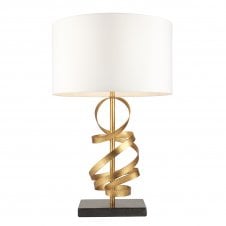 SWATHE 1 Light Gold ribbon table lamp with ivory shade