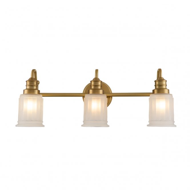 SWELL 3 Light Bathroom Wall Light in Brushed Brass with Frosted Glass Shades