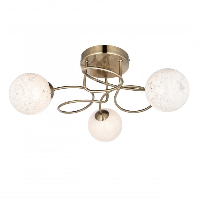 SWIRL Flush Ceiling Light in Antique Brass with Confetti Glass