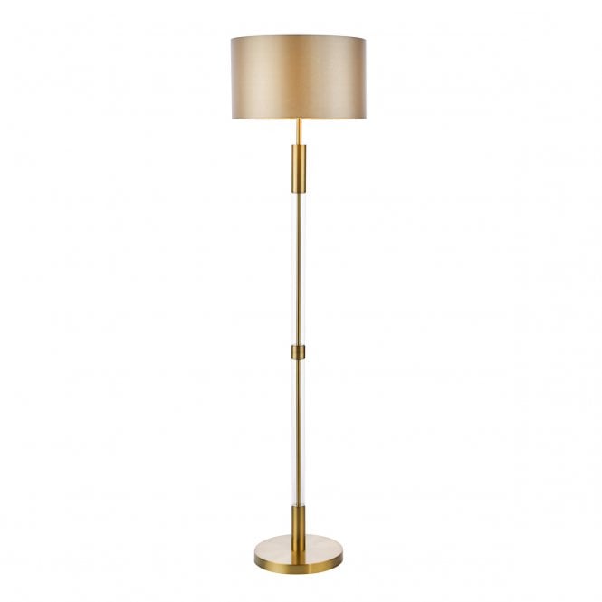 Sylvester Antique Brass and Glass Floor Lamp with Taupe Shade