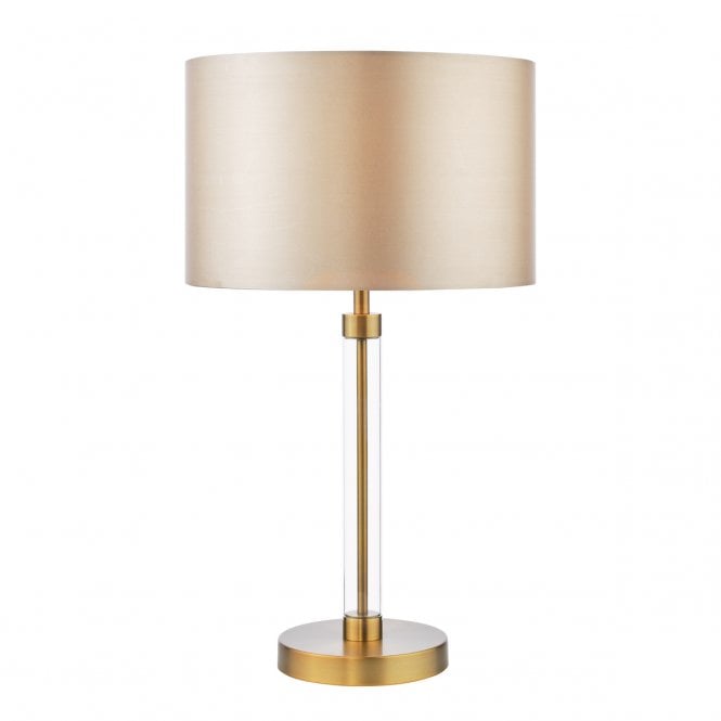 Sylvester Antique Brass and Glass Table Lamp with Taupe Shade
