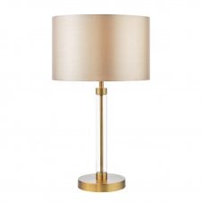 Antique Brass and Glass Table Lamp with Taupe Shade