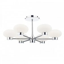 SYSTEM 6 light semi flush ceiling light in chrome with opal glass shades