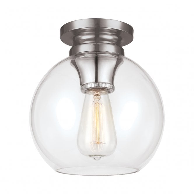 TABBY flush fit glass globe ceiling light with polished nickel fitting