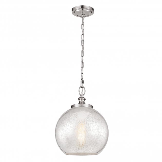 TABBY hanging chain ceiling pendant with mercury glass shade & brushed steel suspension