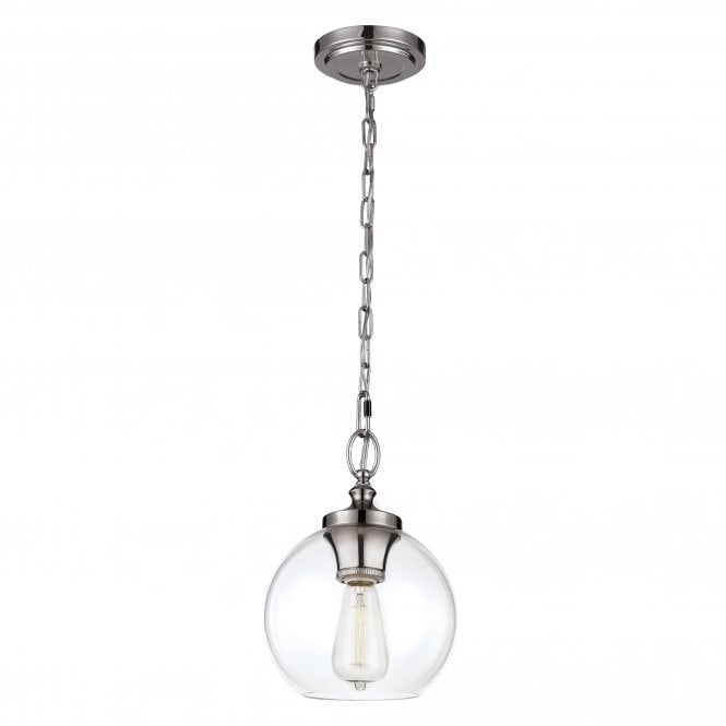 TABBY mini chain hanging pendant with clear glass shade & polished nickel suspension