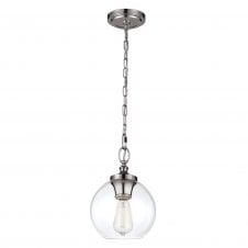 clear glass mini ceiling pendant with polished nickel chain suspension