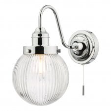 Bathroom Wall Light | Switched | Chrome with Ribbed Glass Globe Shade | IP44