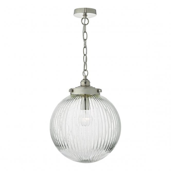 TAMARA satin nickel pendant with ribbed glass globe shade
