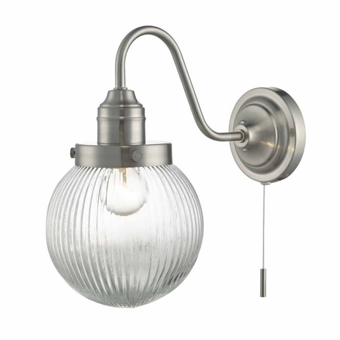 TAMARA satin nickel wall light with ribbed glass globe shade