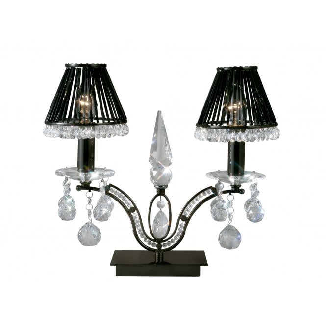 TARA black chrome and Asfour lead crystal 2 light table lamp