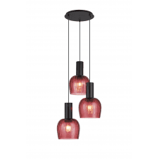 red ribbed glass and matt black 3 light cluster pendant