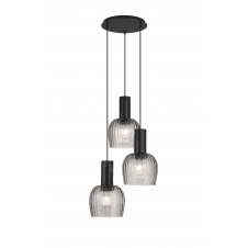 modern 3 light cluster pendant with smoked ribbed glass shades