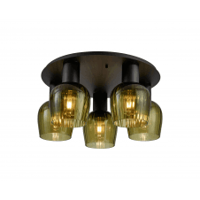 ribbed green glass flush light fitting in matt black finish