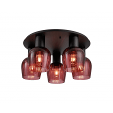 red purple ribbed glass flush ceiling light