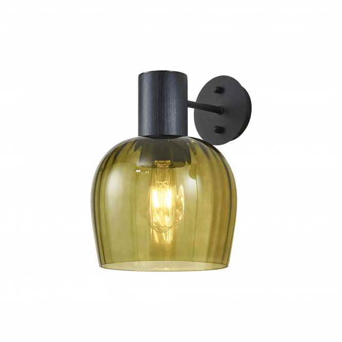 Tarn Switched Wall Light in Satin Black and Moss Green Ribbed Glass Shade