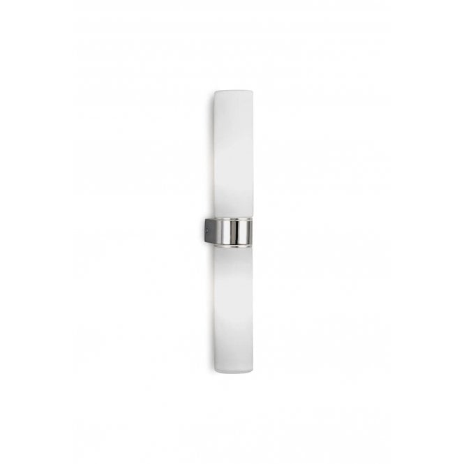 Tasso IP44 Bathroom Twin Wall Light in Polished Chrome with Opal Tubular Glass