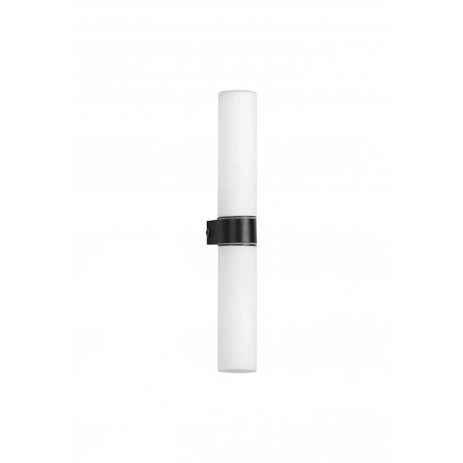 Tasso IP44 Bathroom Twin Wall Light in Satin Black with Opal Tubular Glass