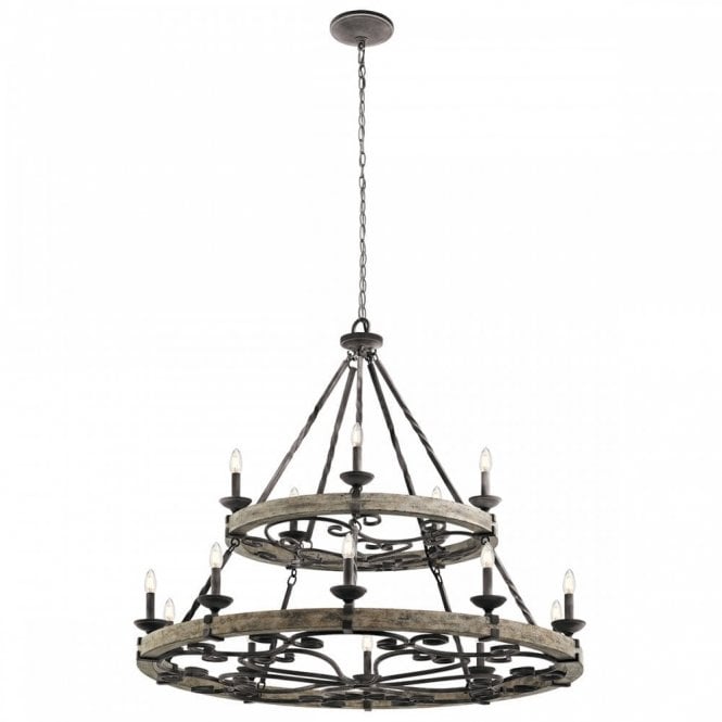 TAULBEE 15 light chandelier in weathered zinc and wood