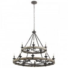 TAULBEE 15 light chandelier in weathered zinc and wood