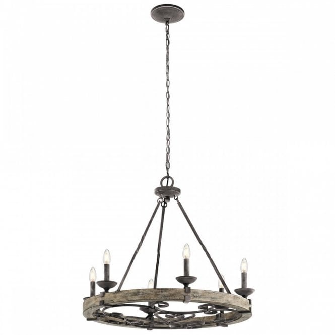 TAULBEE 6 light chandelier in weathered zinc and wood