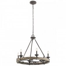 TAULBEE 6 light chandelier in weathered zinc and wood