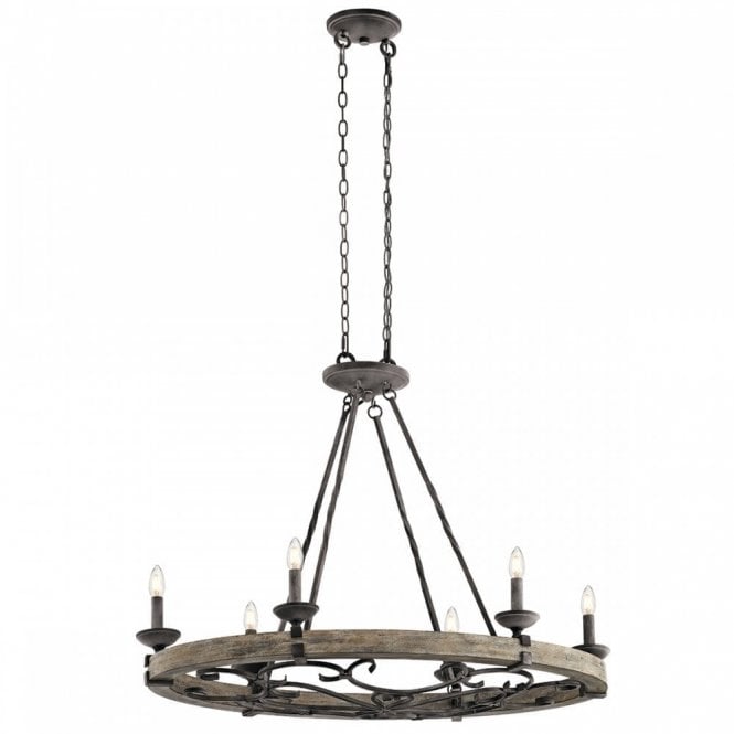 TAULBEE 6 light oval chandelier in weathered zinc and wood