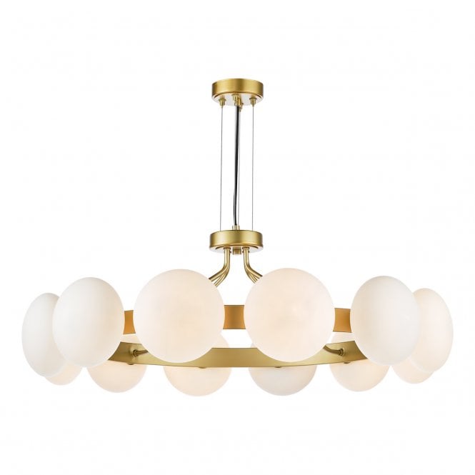 Tauri 12 Light Pendant in Matt Gold with Opal Glass