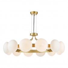 matt gold 12 light ceiling pendant with opal glass shades