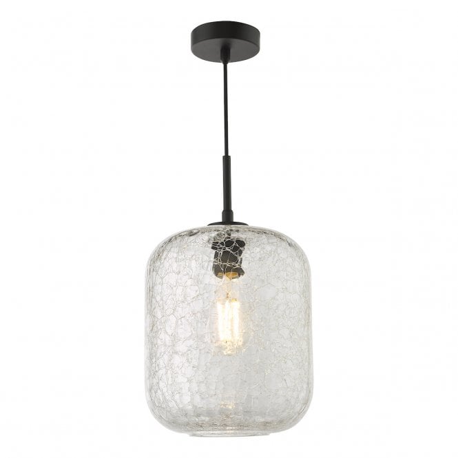 Tavia Ceiling Pendant in Matte Black with Crackle Glass Shade