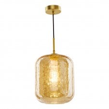 modern gold ceiling pendant with a amber crackle glass shade 