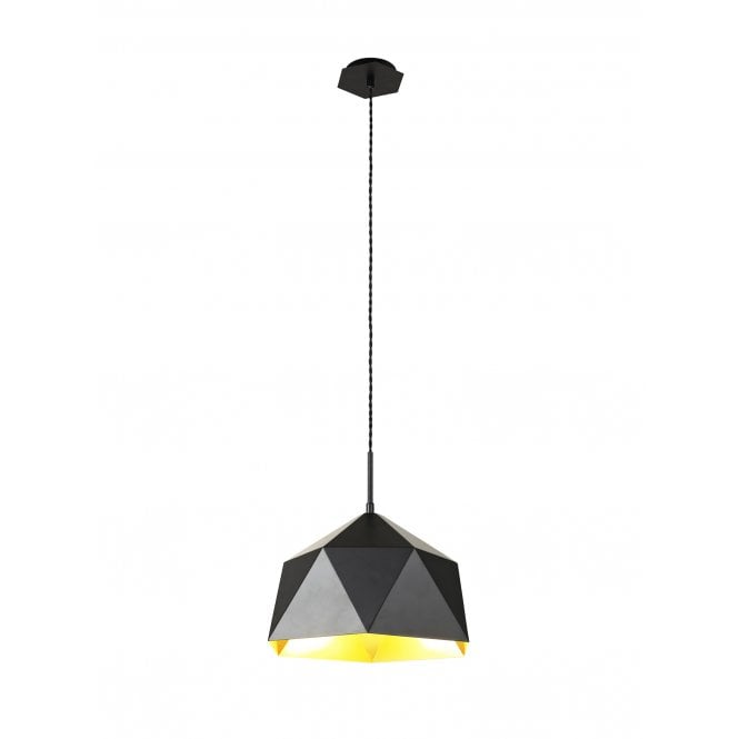 TETRAGON Ceiling Pendant in Matte Black with Gold Inner Shade