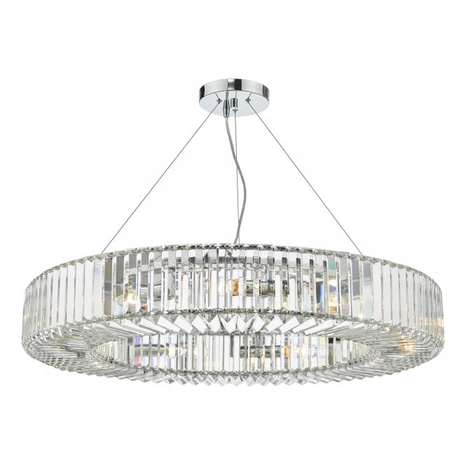 TEYANA 9 Light Ceiling Pendant in Polished Chrome and Crystal Glass