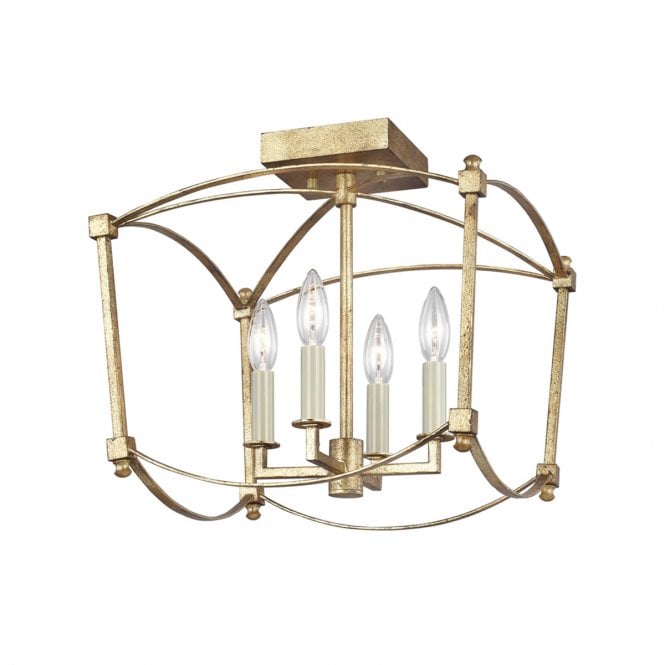THAYER 4 Light Semi-Flush Mount In Antique Gold
