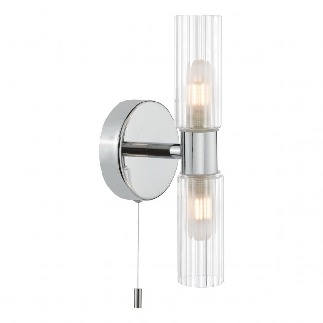  Bolton 2 Light Bathroom Wall Light in Polished Chrome with Ribbed Glass IP44