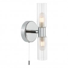 polished chrome bathroom wall light with ribbed glass IP44