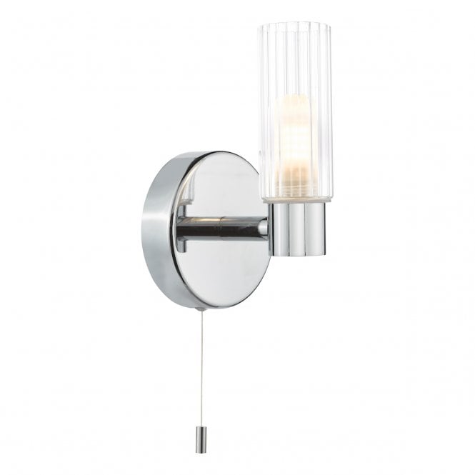  Bolton Bathroom Wall Light in Polished Chrome with Ribbed Glass IP44