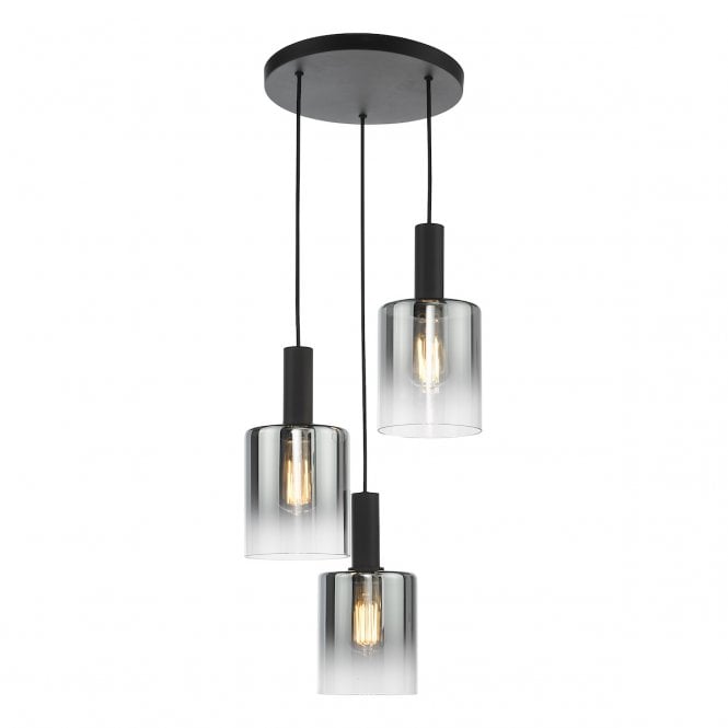  Savannah 3 Light Cluster Pendant Matt Black and Smoked Glass