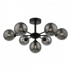 The Options Collection COHEN 7 Light Semi-Flush Ceiling Frame in Black with GL1 Smoked Glass Globe Shade
