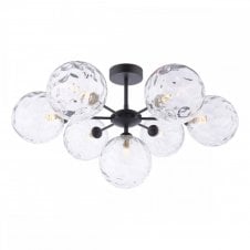 The Options Collection COHEN 7 Light Semi-Flush Ceiling Frame in Black with GL12 Clear Dimpled Glass Shade