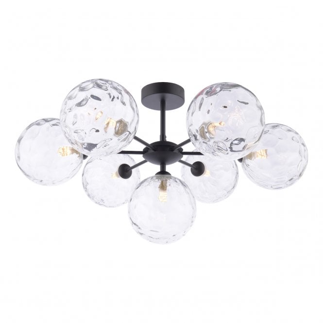  COHEN 7 Light Semi-Flush Ceiling Frame in Black with GL12 Clear Dimpled Glass Shade