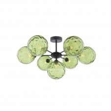 The Options Collection COHEN 7 Light Semi-Flush Ceiling Frame in Black with GL14 Green Dimpled Glass Shade