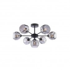 The Options Collection COHEN 7 Light Semi-Flush Ceiling Frame in Black with GL15 Smoked Organic Glass Shade
